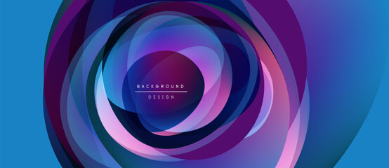 Abstract concentric circles, vibrant blues, purples, whites. Modern design element, dynamic composition, smooth gradients. Background texture.