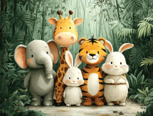  Whimsical Teddy Bear and Friends Illustration.