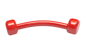 Red metal barbell weight isolated on transparent background. Bent or curved red barbell for strength training isolated on white background, 3D rendering.