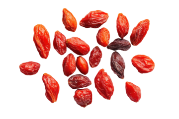 Pile of dried goji berries isolated on transparent background. Black goji berry isolated on white background.