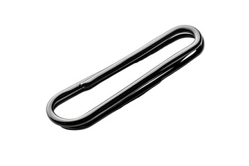Close up of a textured metal paperclip isolated on transparent background. Black Paper clip isolated on white background.