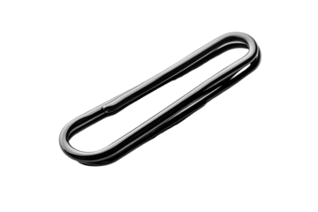 Close up of a textured metal paperclip isolated on transparent background. Black Paper clip isolated on white background.