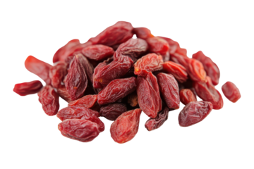 Pile of dried goji berries isolated on transparent background. Black goji berry isolated on white background.