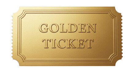 Golden ticket with golden ticket text transparent background cutout png
