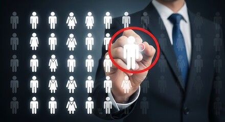 Human Resources Specialist Pinpointing a Potential Candidate with a Circle Outline