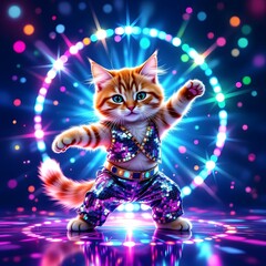 Fun and Energetic Cat Dancing Amid Vibrant Disco Lights