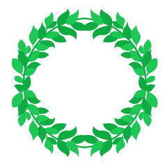 Golden wreath of laurel leaves. Circular leaf wreath depicting a frame of awards, achievements, for head accessories on a white background, flat art design style.

