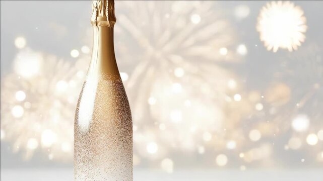 A champagne bottle and a fireworks display, symbolizing celebration and joy.
