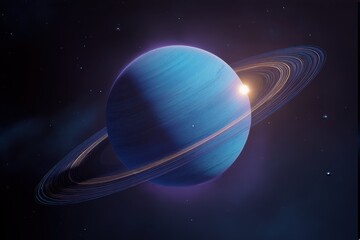 Planet with Golden Sunlight and Rings - Sci-Fi Space Illustration