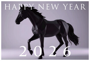 走る馬の年賀状　2026年午年　動物
