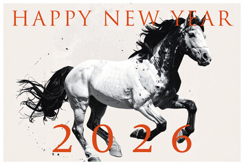 走る馬の年賀状　2026年午年　動物