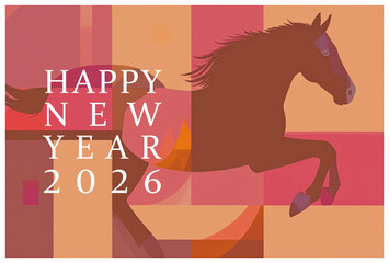 走る馬の年賀状　2026年午年　動物