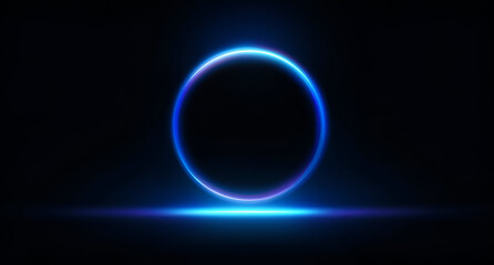 Obraz premium Abstract glowing circle design with blue light effects on a dark background, perfect for modern digital projects.