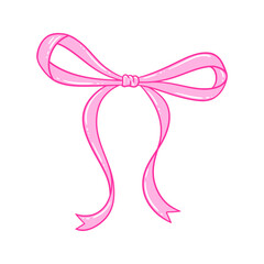 Coquette aesthetic pink bow. Line drawing illustration of cute tied ribbon for baby shower decoration. Wedding, Valentine's, birthday gift. Vintage girly hairstyle accessories. Doodle lace, vector