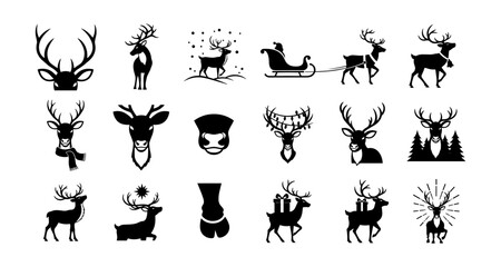 Christmas reindeer icons: silhouette collection with sleigh and winter themes
