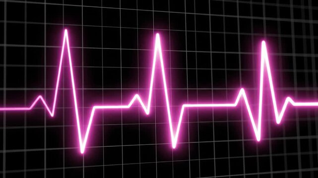 Heart Rate Monitor EKG Pink Line - A pink heart rate monitor line is displayed against a black grid background. The EKG shows an active pulse, indicative of a healthy heartbeat.