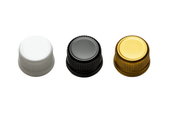 Small ribbed different colored caps isolated on transparent background.