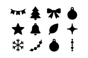 Minimalist holiday icons set: christmas decorations and winter symbols