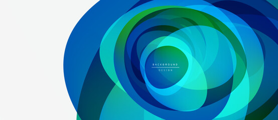 Abstract circular layers, vibrant blues, greens. Modern design element, suitable background. Minimalist aesthetic, clean composition.