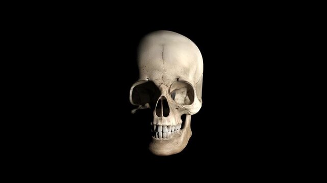 talking skull lit by a spotlight - black background