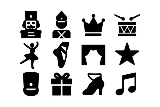 Theatrical icon set: dance, music, and performance symbols