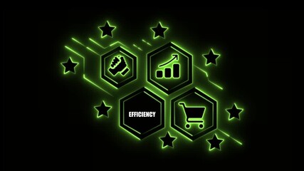 Neon Green Hexagons with Business Icons and Stars on Black Background success growth - Powered by Adobe