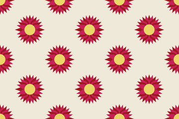 Vibrant Thai floral geometric pattern with red and yellow tones on a soft cream background. A lively and elegant design that blends traditional Thai inspiration with modern simplicity and warmth.