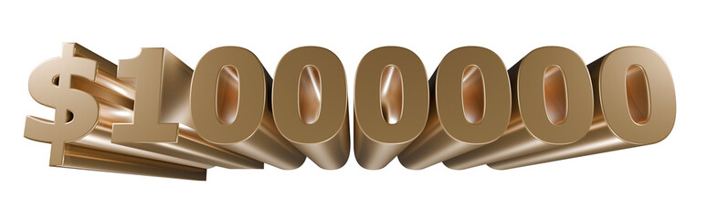 Rich, Jackpot, Golden one million dollars symbol representing wealth and financial success. 3d illustration
