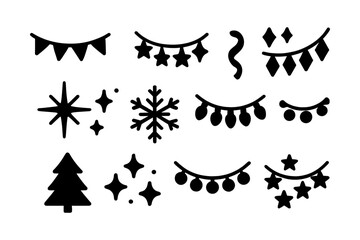 Festive winter silhouettes: holiday decorations and icons collection