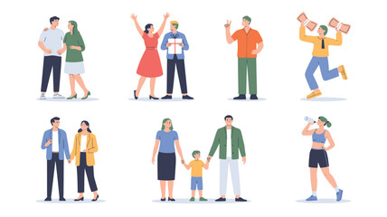 Fototapeta premium Diverse Group of People Couples, Families, and Individuals in Various Poses and Activities