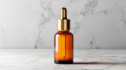 Fototapeta premium Premium skincare serum on marble countertop with soft glowing light, photorealistic