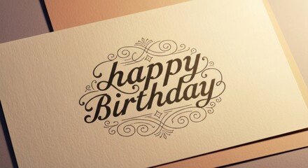 A cream-colored card says "happy birthday" with elegant script and flourishes