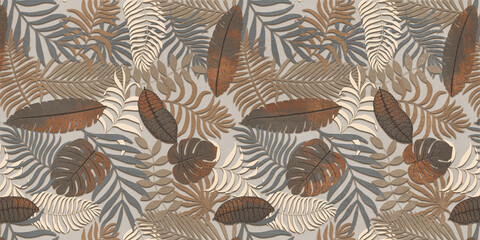 Floral leaf pattern with watercolor texture, hand-drawn in pastel colors. Seamless pattern design. Vector illustrationfish in the sea