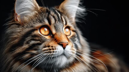 Close-up Portrait of a Majestic Maine Coon Cat with Amber Eyes