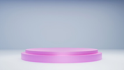 Pink 3D round podium with soft lighting and a minimal background, perfect for a clean scene to display products, create branding mockups, and showcase cosmetics.