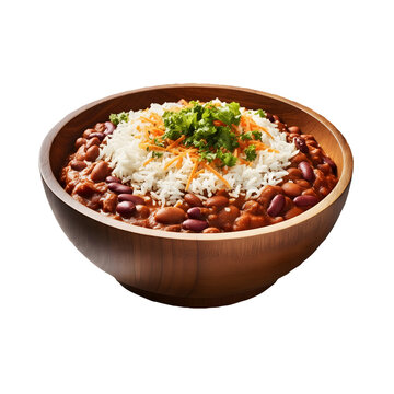 A bowl of authentic North Indian Rajma Chawal (spicy red kidney bean curry) served with fluffy steamed Basmati rice (Rajma Chawal). This classic, high-protein vegetarian Indian dish is professionally 