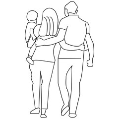 Line Art Illustration of Family Walking Together