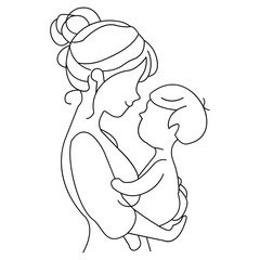 Minimalist Line Art of Mother and Child