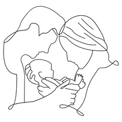 Minimalist Line Art of Family with Newborn