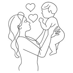 Minimalist Line Art of Mother and Baby