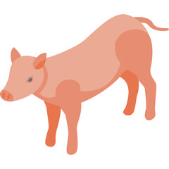 A stylized illustration of a pink pig with large ears and a short tail standing on a transparent white background with soft lighting
