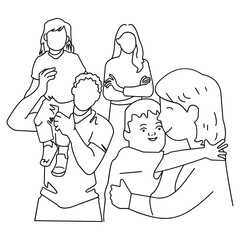 Line Art Illustration of Family Together