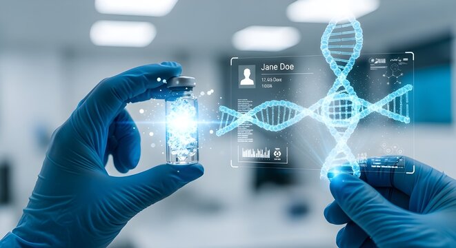 Breakthrough therapy concept with scientist researching vaccine in lab, offering hope for future healthcare advancements and personalized medicine solutions