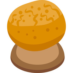 A stylized orange sphere with brown base features a textured surface with yellow wavy lines and small circles against a clean white background symbolizing abstract art and design elements