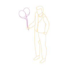 A Stylized Outline Of A Man In A Vest And Tie Holding Two Purple Balloons Against A Transparent Background In A Festive Mood