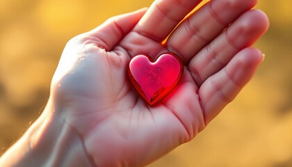 Fototapeta premium Close-up of a delicate hand gently cradling a stylized heart, illustration, affection