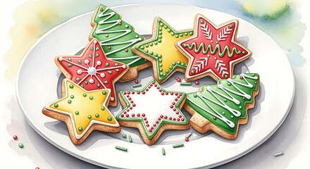 Festive Christmas Cookies - Star and Tree Designs.