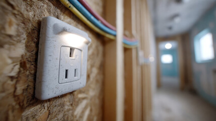Close-up of an electrical outlet in a construction site setting.