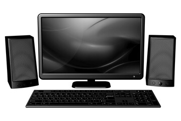 PNG. Trasparente. Pc. Computer. Desktop isolato su sfondo trasparente adatto all'inserimento di testo ed immagini all'interno dello schermo.