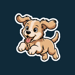 Cartoon illustration of a happy puppy leaping with tongue out against a dark background